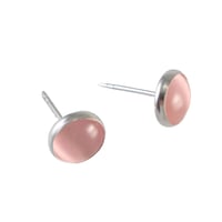 Image 1 of Pink Round Stone 8.7mm Small Silver Stud Earrings for Women Girls Ideal for Everyday Wear