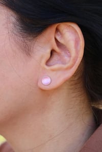 Image 3 of Pink Round Stone 8.7mm Small Silver Stud Earrings for Women Girls Ideal for Everyday Wear