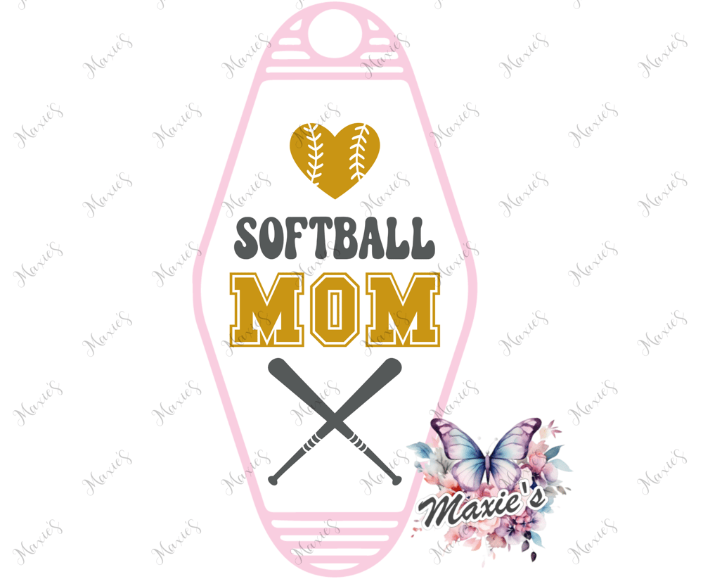 Image of Softball Mom Graphic Design UVDTF Motel Keychain Decal 