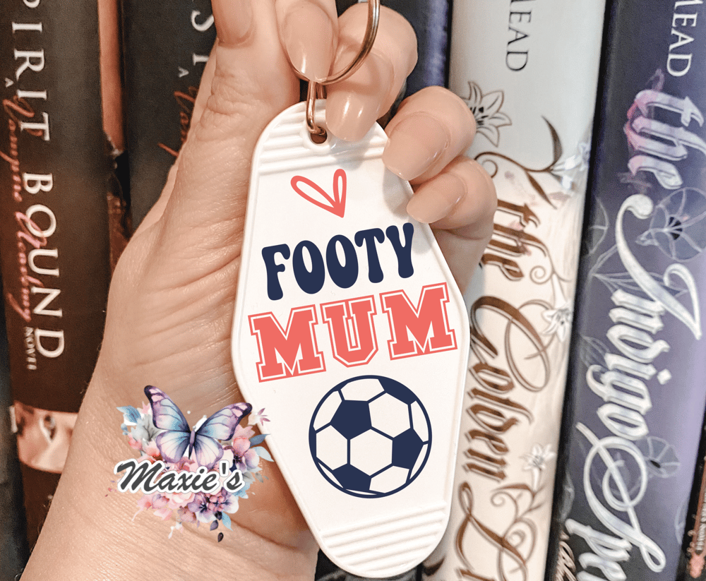 Image of Footy Mom ⚽️ Graphic Design UVDTF Motel Keychain Decal 