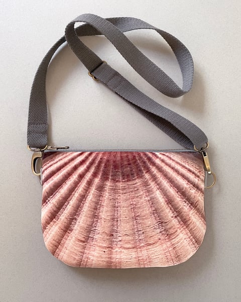 Image of Seashell, curved velvet shoulder bag with crossbody strap