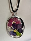 Purple viola large oval bezel necklace