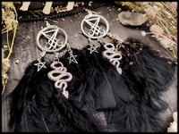 Image 4 of Nebelkrähe - Sigil of Lucifer feather earrings 