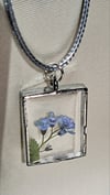 Small rectangle forget-me-not bezel necklace