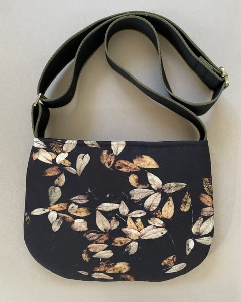 Image of Lochan leaf, curved shoulder bag with crossbody leather strap + plant-dyed lining