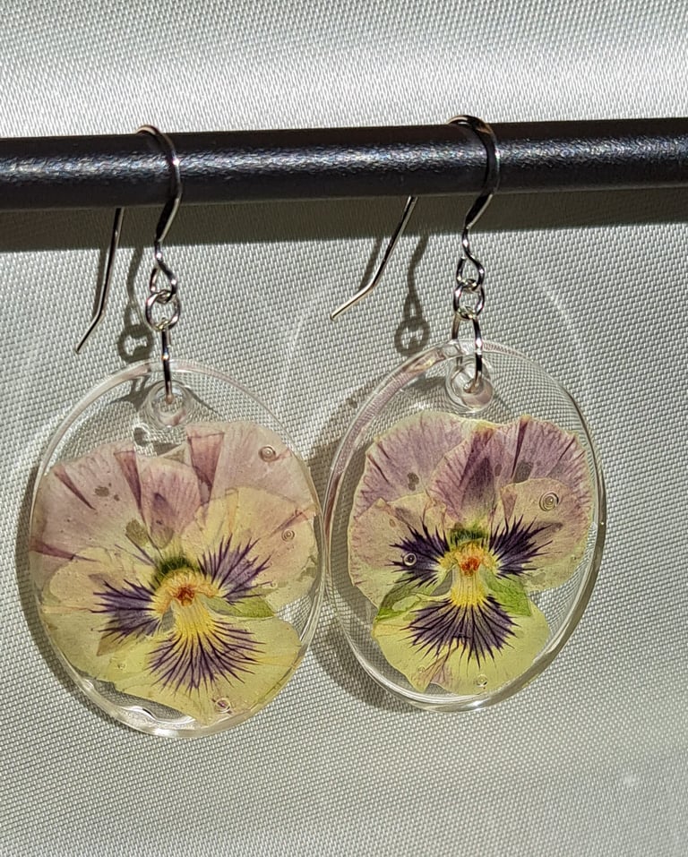 Soft yellow pansy large oval ear wires