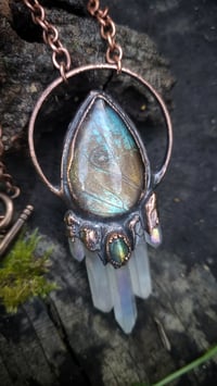 Image 1 of Blue Morpho Butterfly Wing and Crystal Amulet