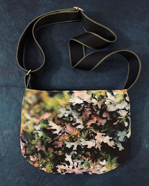 Image of Moss, curved shoulder bag with crossbody leather strap + plant-dyed lining