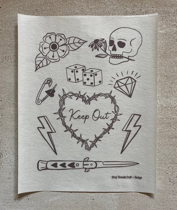 Image of Stick & Stitch Embroidery Pattern Set - Tattoo Flash