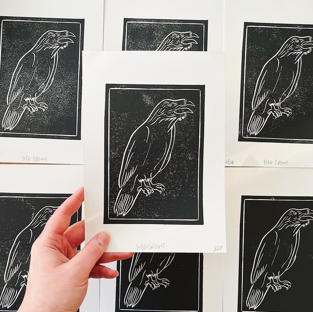 Old Crows A5 Linocut Print