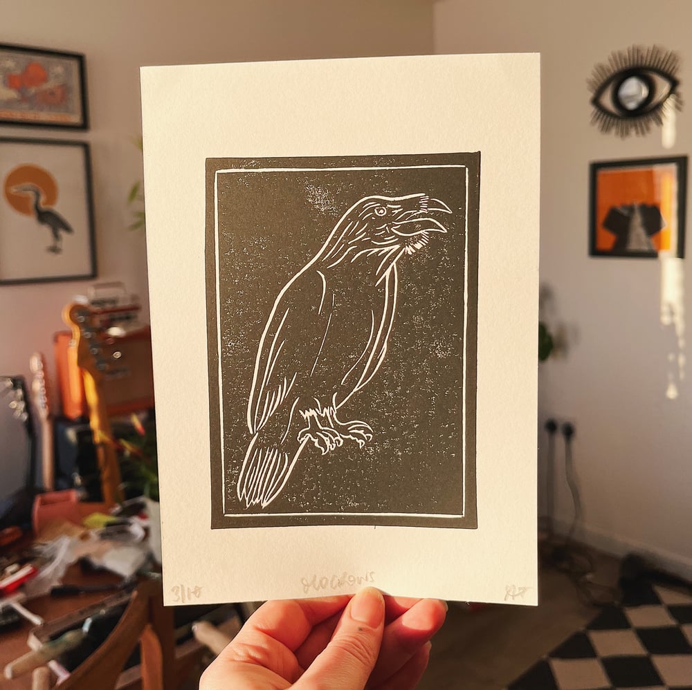 Old Crows A5 Linocut Print