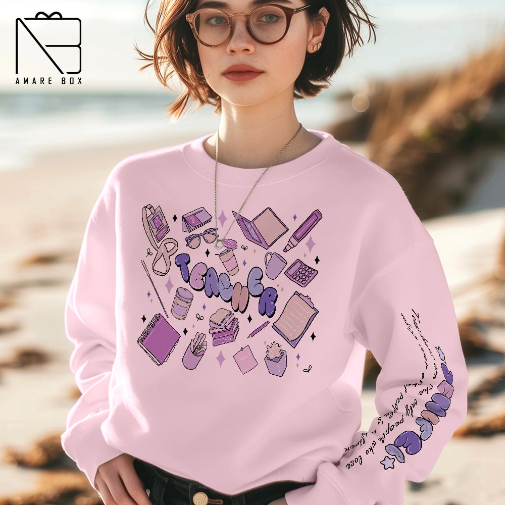 Image of Amarebox Personalized Teacher Sweatshirt, Custom Teacher Gift Crewneck