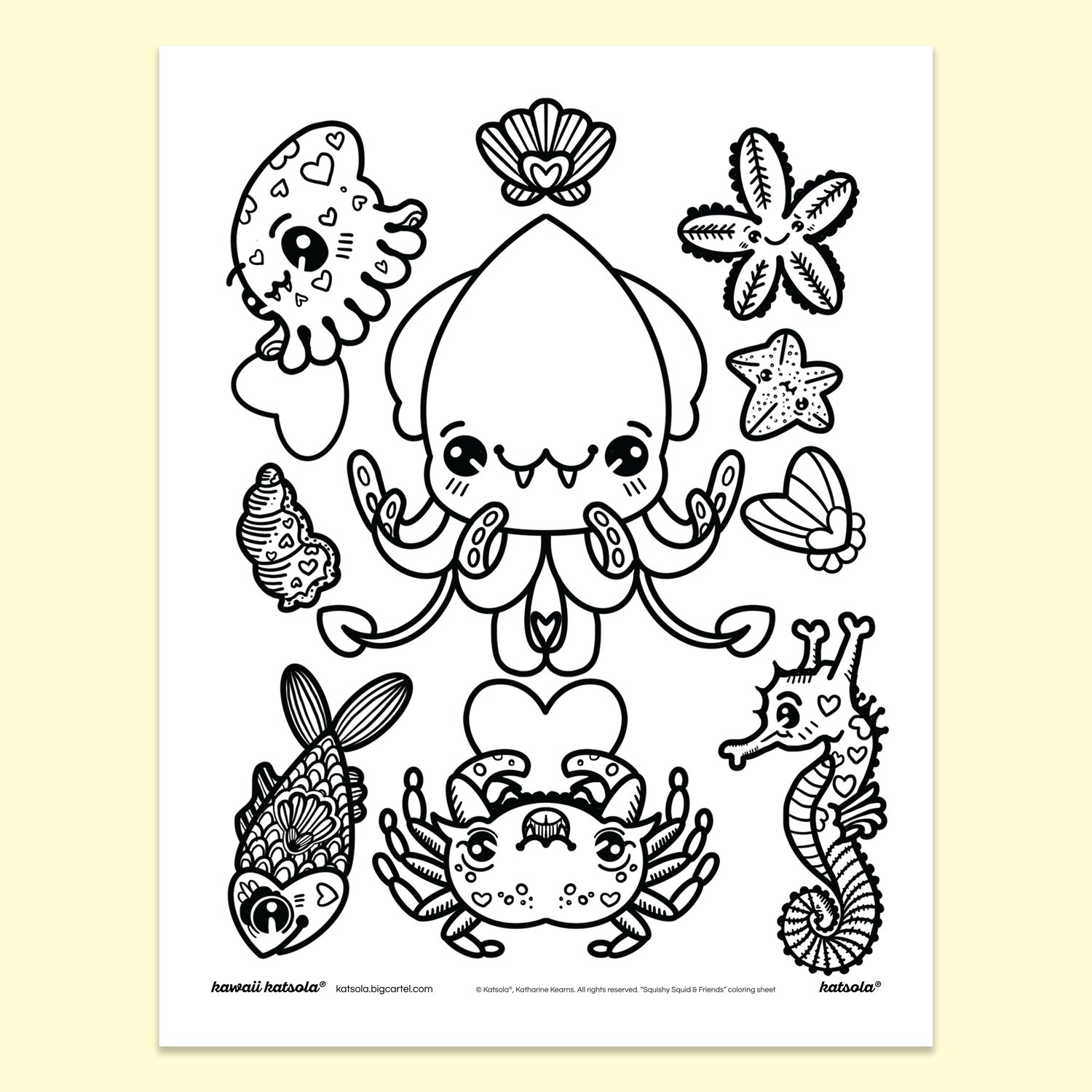 Image of Squishy Squid & Friends x Katsola® Coloring Page