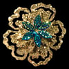 FLOWER Brooch - Gold Glitter & Peacock.