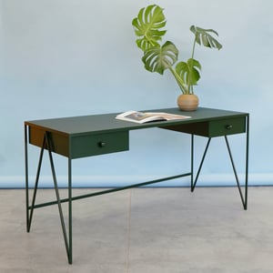 Image of Large Study Desk with Natural Linoleum Top & Drawers