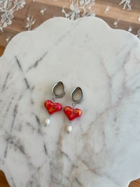 Image 1 of Red Sweet Heart Dangles (Silver)
