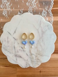 Image 1 of Blue Sweet Heart Dangles (Gold) 