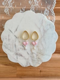 Image 1 of Pink Sweet Heart Dangles (Gold)