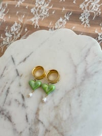 Image 2 of Green Sweet Heart Dangles (Gold)