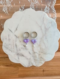 Image 1 of Purple Sweet Heart Dangles (Silver)