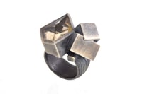 Image 1 of Cube cluster ring. Oxidised sterling silver and Rutile Quartz