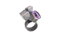 Image 3 of Amethyst and large cube cluster ring. Oxidised silver