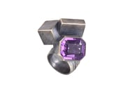 Image 1 of Amethyst and large cube cluster ring. Oxidised silver