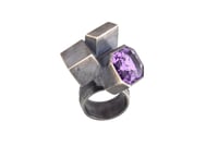 Image 2 of Amethyst and large cube cluster ring. Oxidised silver