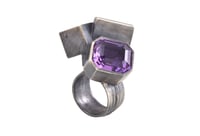 Image 5 of Amethyst and large cube cluster ring. Oxidised silver