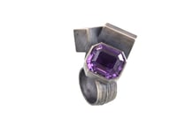 Image 6 of Amethyst and large cube cluster ring. Oxidised silver