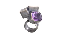 Image 7 of Amethyst and large cube cluster ring. Oxidised silver