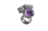Image 8 of Amethyst and large cube cluster ring. Oxidised silver