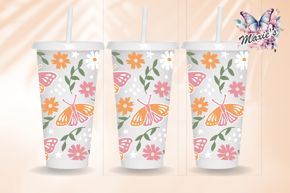 Image of Daisy & Butterflies Graphic Design 24oz. UVDTF Cup Wrap 