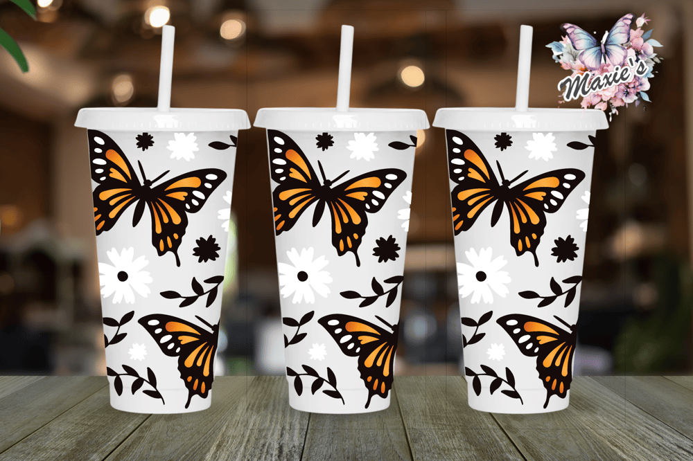 Image of Mysterious Spring Butterflies & Daisy Graphic Design 24oz. UVDTF Tumblr Wrap (NO Hole)