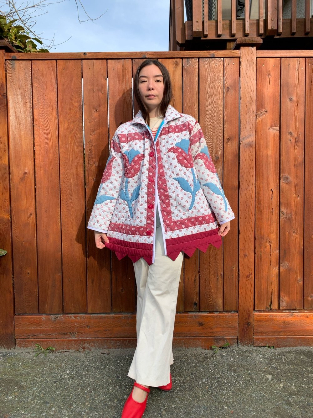 Image of Quilt Collared Coat - Tulips