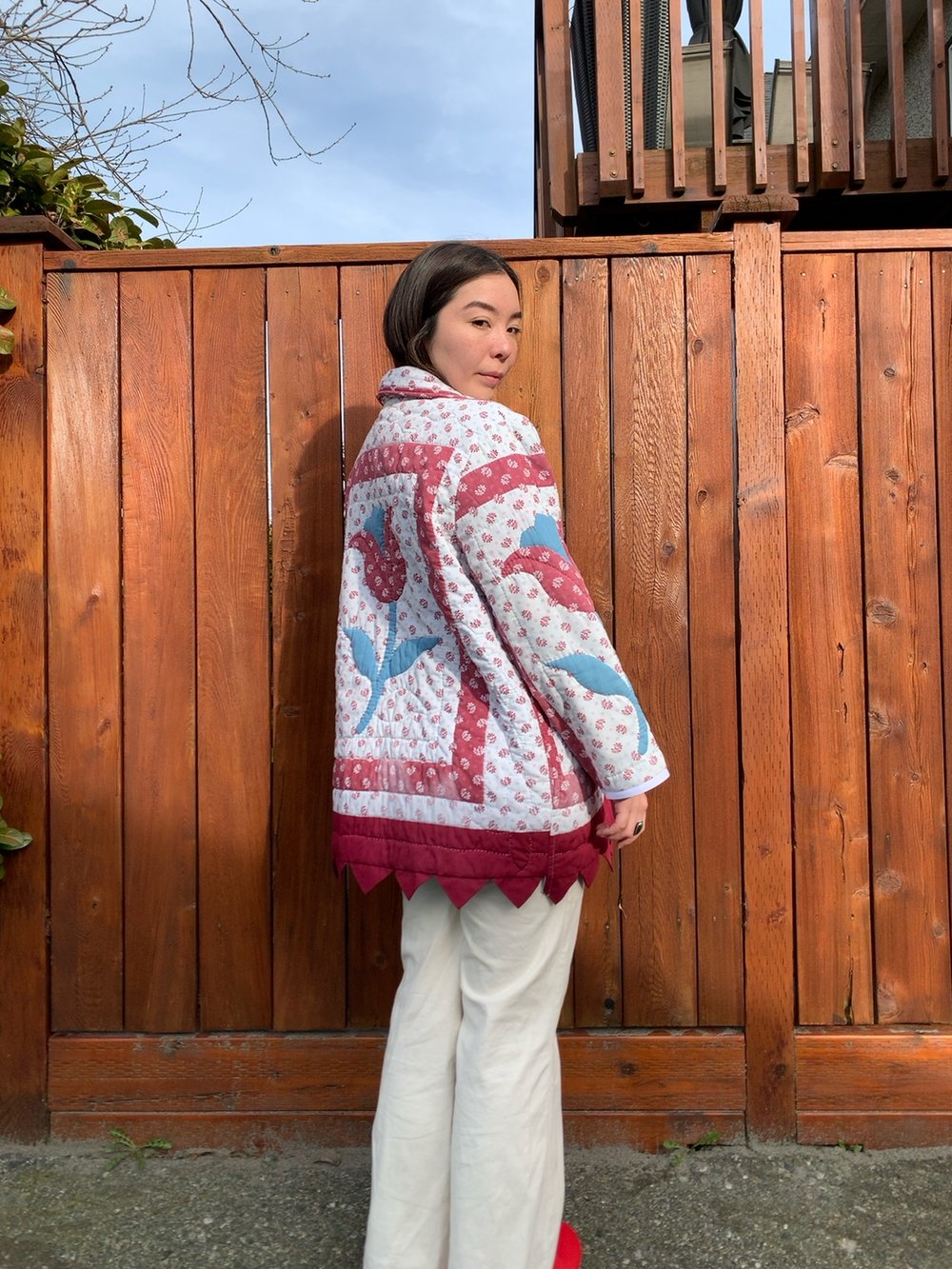 Image of Quilt Collared Coat - Tulips