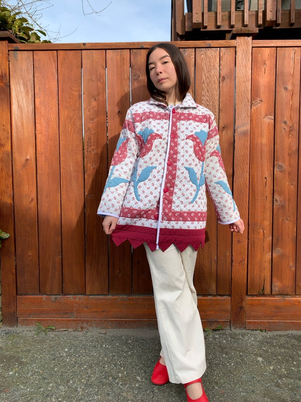 Image of Quilt Collared Coat - Tulips