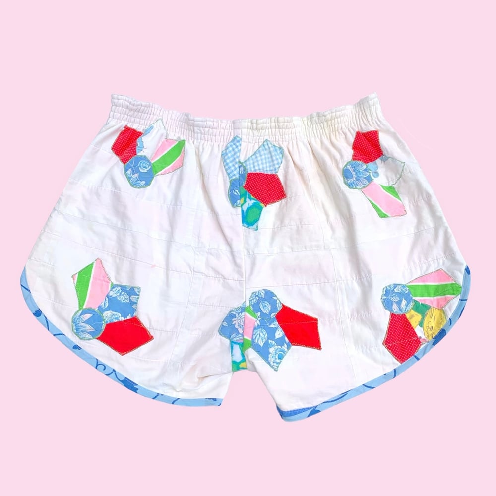 Image of Retro Quilted Shorts — Patchwork Blue & White