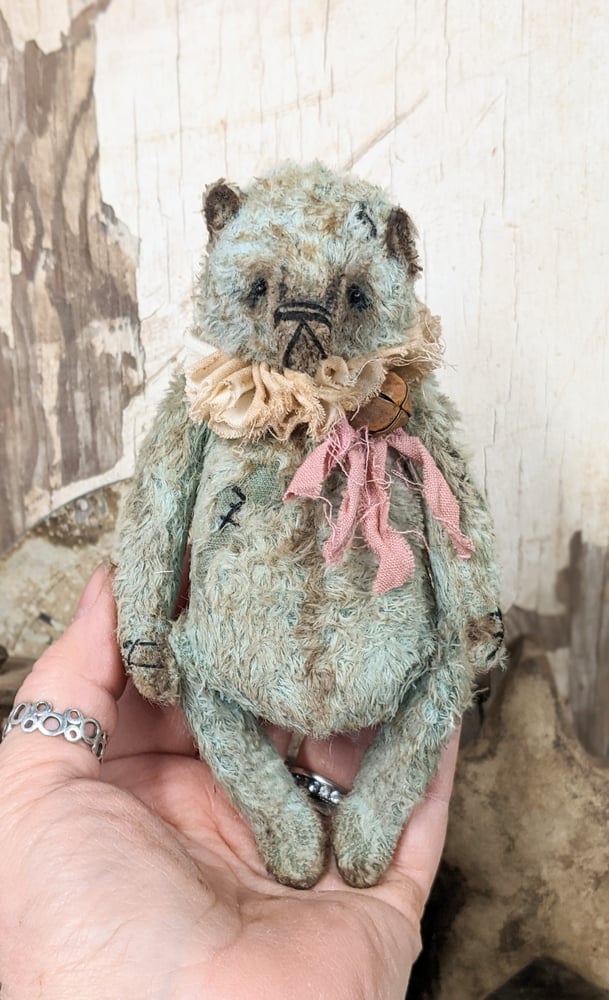 Image of  5.5"  Vintage style  Old Worn Blue Gray Teddy bear by whendi's bears