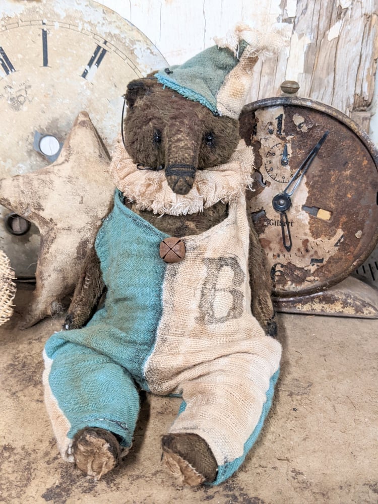 8" - Old Worn Primitive Frumpy Toy Teddy Bear in romper outfit by ...