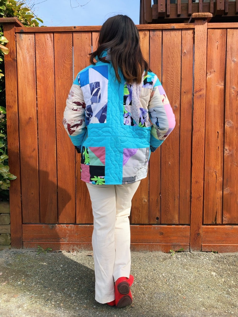 Image of Quilt Collared Coat - Turquoise Multi-Colored Patchwork