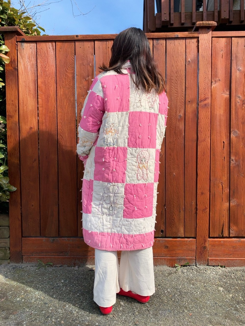 Image of Quilt Collared Coat — Pink & White Embroidered