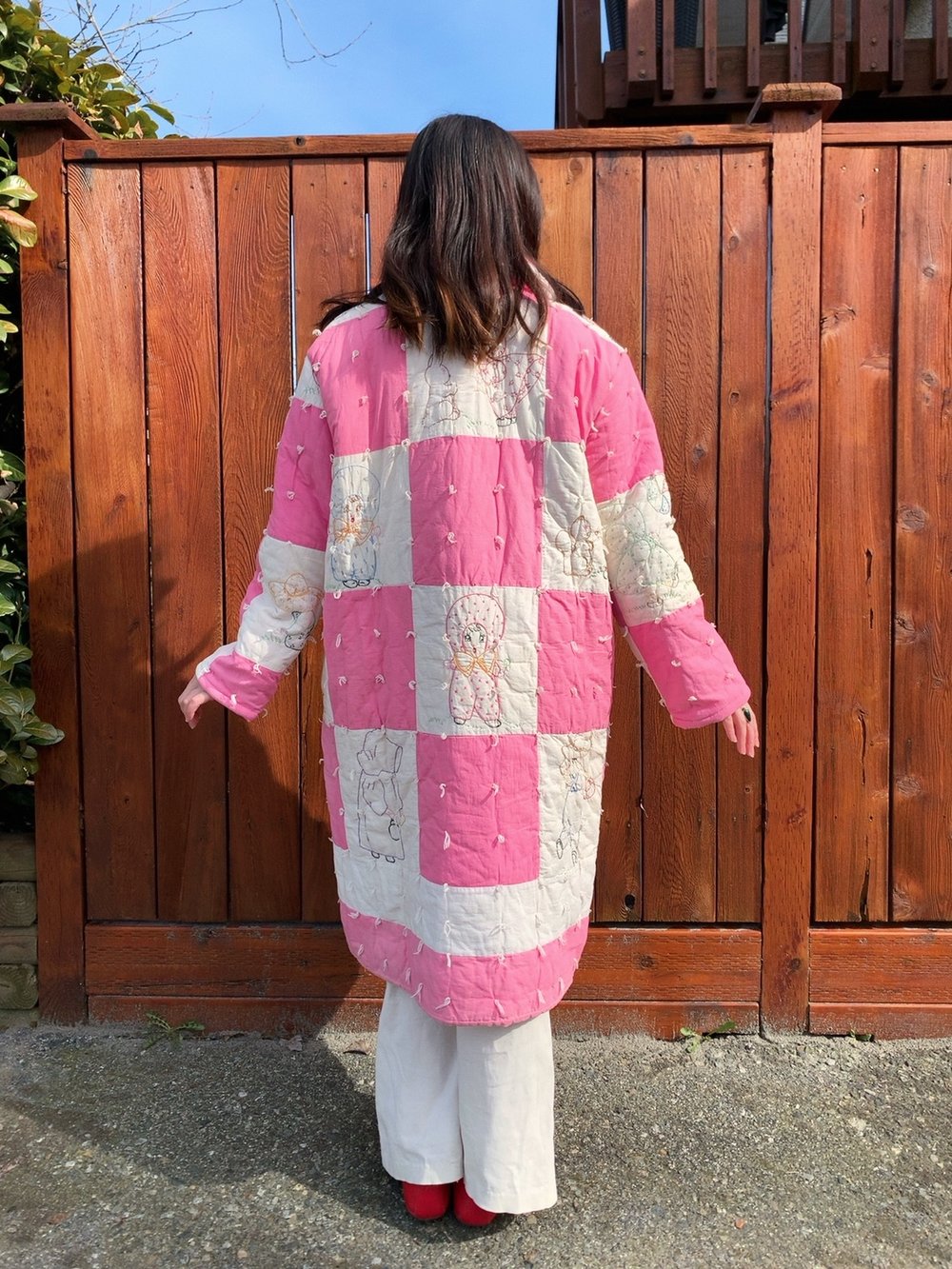 Image of Quilt Collared Coat — Pink & White Embroidered