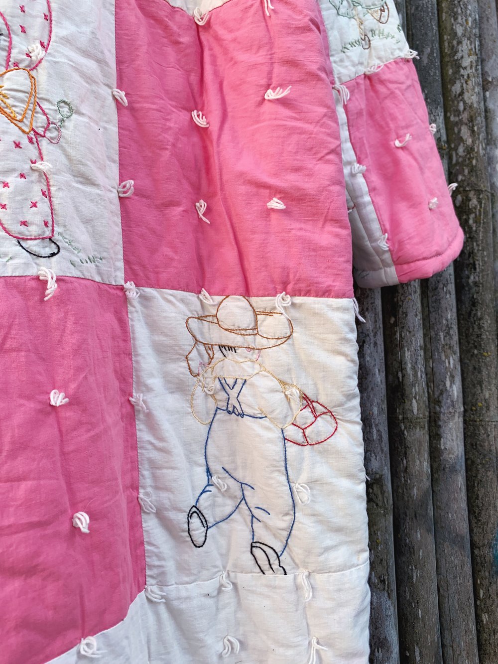 Image of Quilt Collared Coat — Pink & White Embroidered