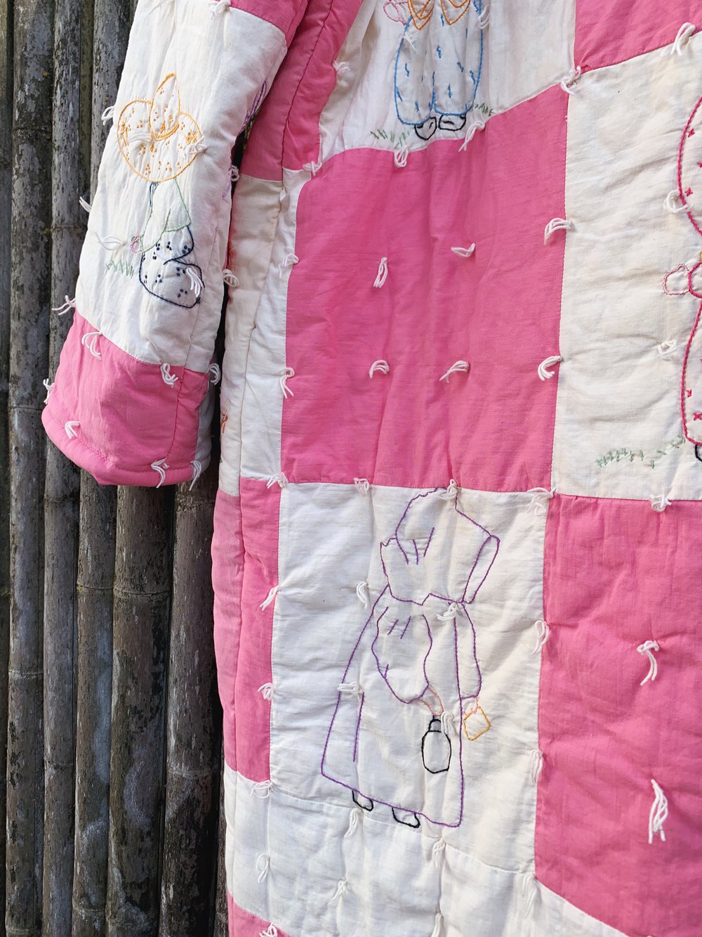 Image of Quilt Collared Coat — Pink & White Embroidered