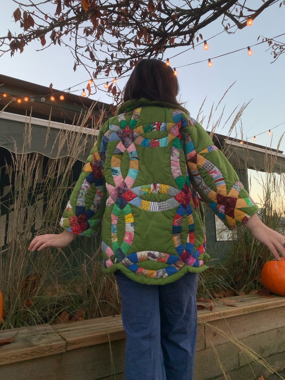Image of Quilt Wrap Tie Coat — Green Wedding Ring 