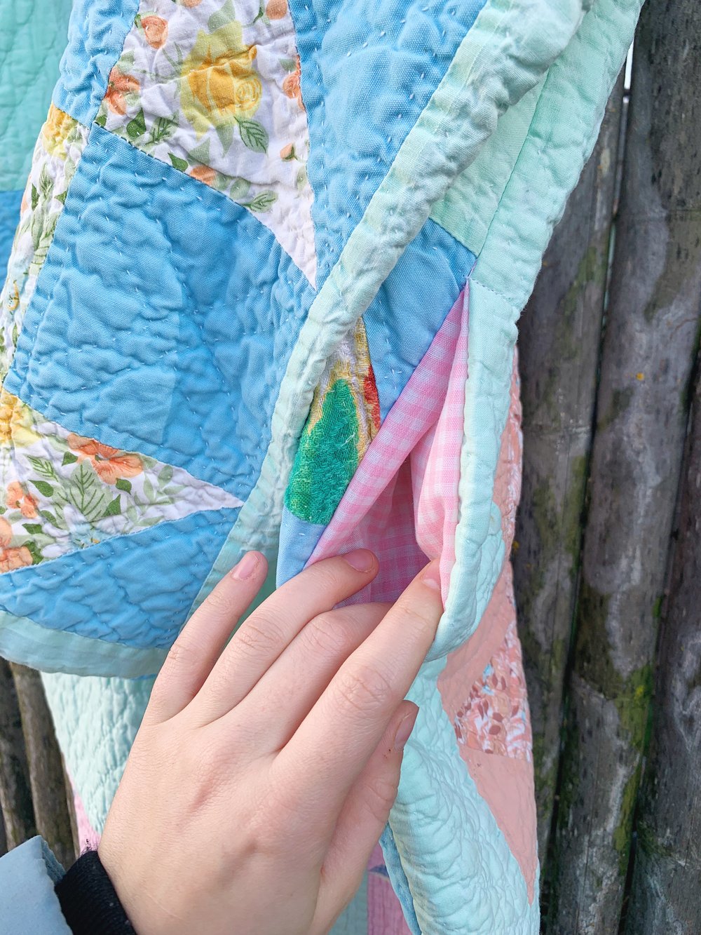 Image of Quilt Collared Duster Coat - Pastel Squares