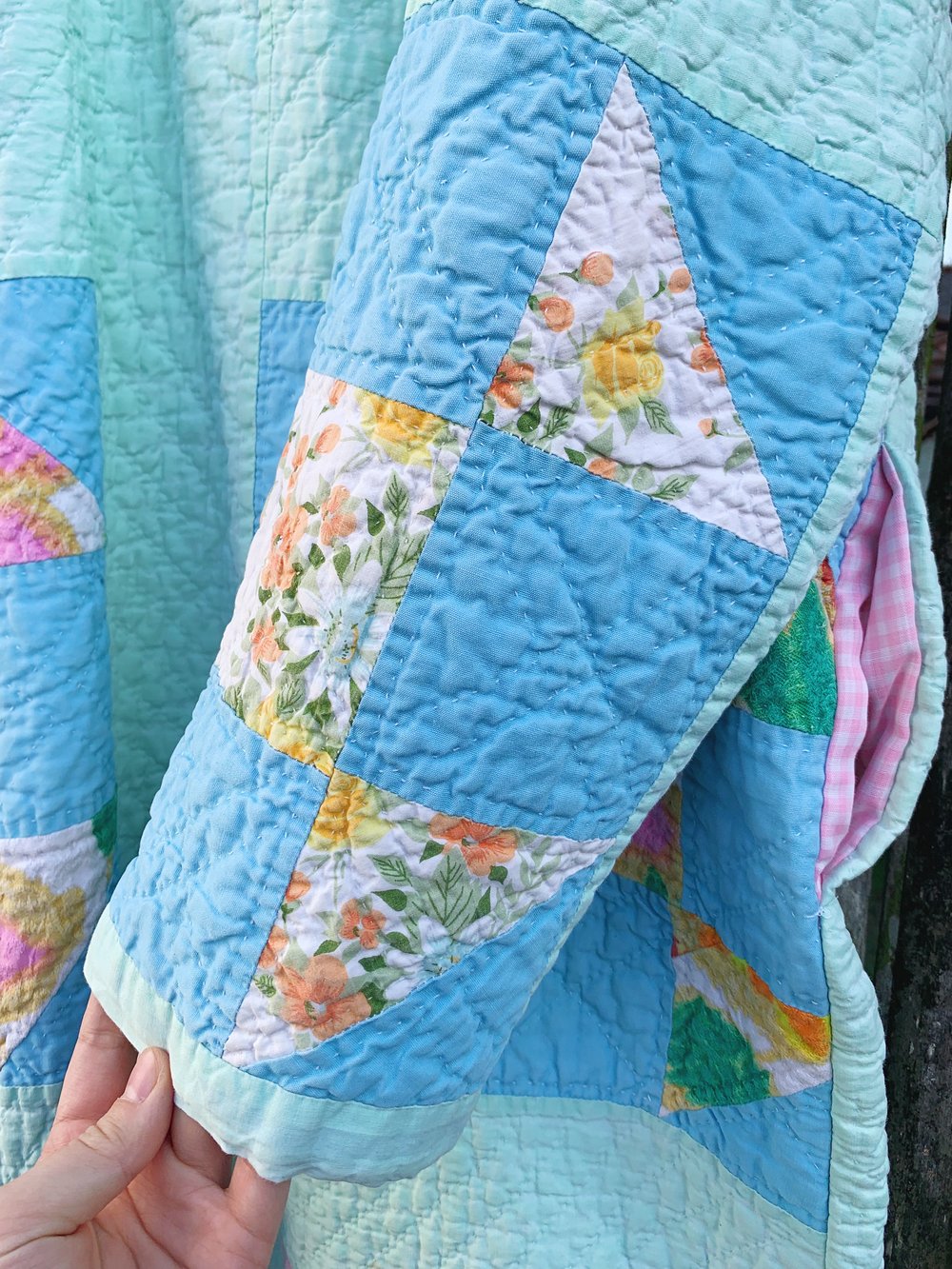 Image of Quilt Collared Duster Coat - Pastel Squares