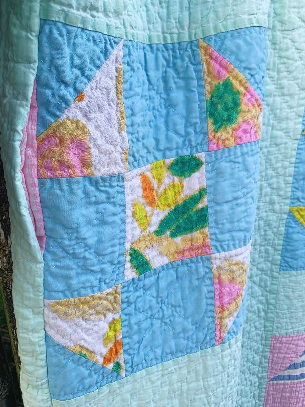 Image of Quilt Collared Duster Coat - Pastel Squares
