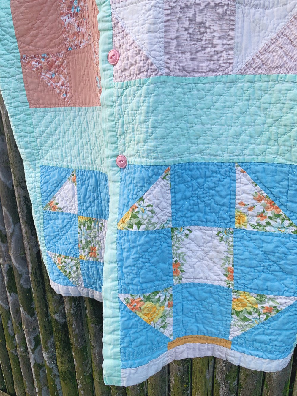Image of Quilt Collared Duster Coat - Pastel Squares
